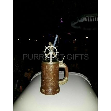 DISNEY DISNEYLAND PIRATES OF THE CARIBBEAN STEIN MUG ALE CUP W/ LID & STRAW~NEW~