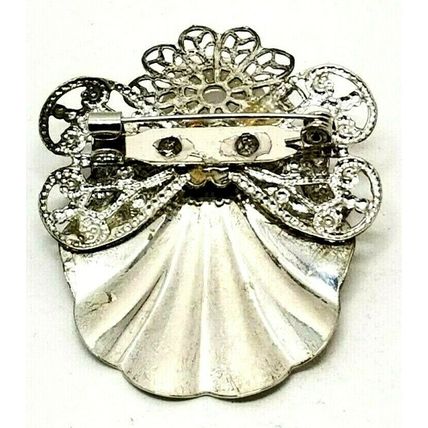 Vintage Angel Pin Brooch Mixed Metal Filigree 1 7/8” Plastic Flat Back Pearl (B5