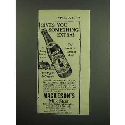 1949 Mackeson's Milk Stout Ad - Gives you something extra!