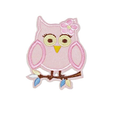Cute Owl Patch Pink Iron On Fun Badge Patches Motif Embroirdered 5.5x6.8cm P429
