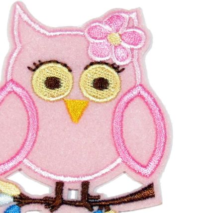 Cute Owl Patch Pink Iron On Fun Badge Patches Motif Embroirdered 5.5x6.8cm P429