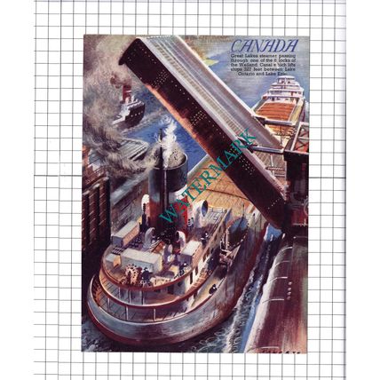Welland Canal Canada Great Lakes Steamer - 1940's Book Print