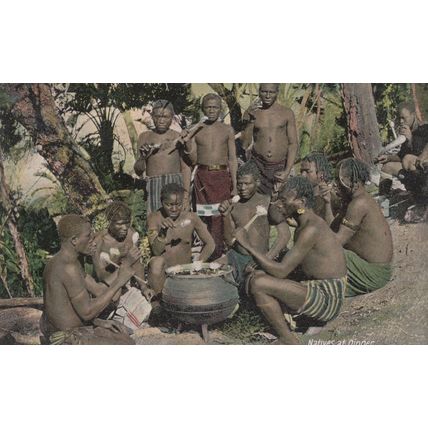 Zulu Tribe Natives At Dinner South Africa Old Postcard