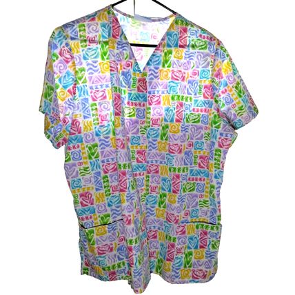 SB Fashions XL Ladies Short Sleeve Scrub Top Hearts Pastel Nursing V Neck
