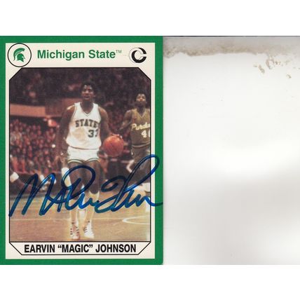 EARV9IN "MAGIC" J0HNSON 1990 AUTOGRAPHED MICHIGAN STATE SPARTANS TO LA LAKERS