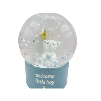 Teddy Snowglobe Welcome Little Boy 10 CM Star Glitter Newborn Gift Home Decor