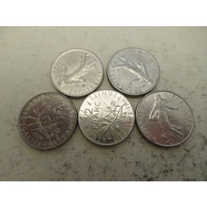 France - 25 differently dated - 1/2 (half) franc coins