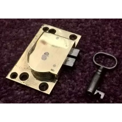 Antique Georgian Cupboard Cabinet Lock Brass Steel 1 Has 1 Key LEFT HANDED L0CK