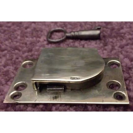 Antique Georgian Cupboard Cabinet Lock Brass Steel 1 Has 1 Key LEFT HANDED L0CK
