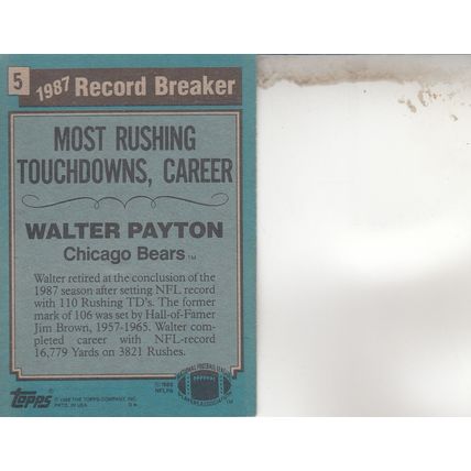 WALTER PAYTON 1988 AUTOGRAPHED CHICAGO BEARS HOF SUPER BOWL CHAMPION FULLBACK