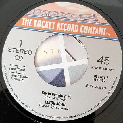 Elton John : Cry To Heaven : 45 rpm single : 1986