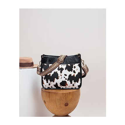 New Women's Bag Fashion Cow Pattern Shoulder Bag Black