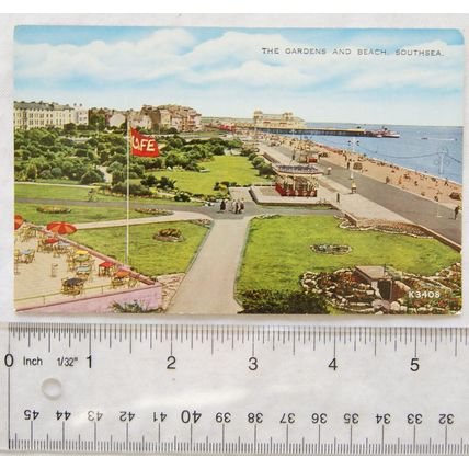 vintage postcard Gardens & Beach, Southsea