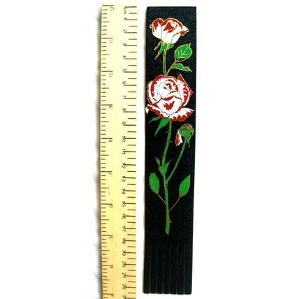 Vintage: black leather bookmark - red & white roses