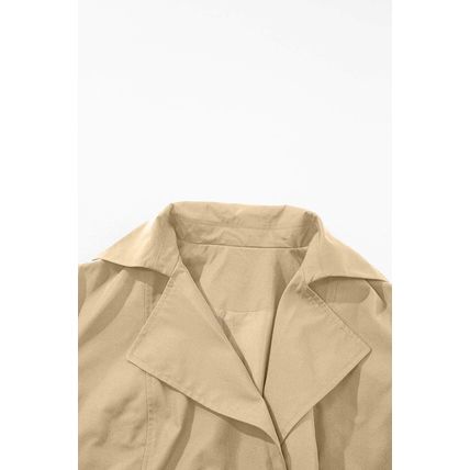 Pale Khaki Solid Color Lapel Collar Waist Tie Wind Coat
