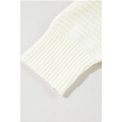 Orange Stripe Loose Color Block Drop Shoulder Bubble Sleeve Sweater