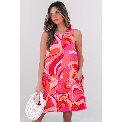 Rose Abstract Floral Print Sleeveless Shift Mini Dress
