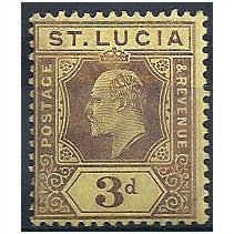 St Lucia 1909 SG71 3d Purple/Yellow Mounted Mint ..