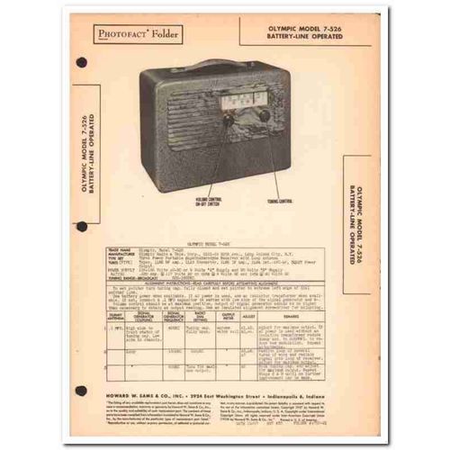 olympic model 7-526 portable 5-tube am radio sams photofact manual