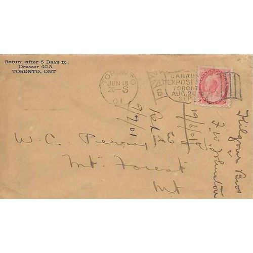 Canada Victoria Numeral Cover 1901 Toronto Flag Cancel B Slogan #C150
