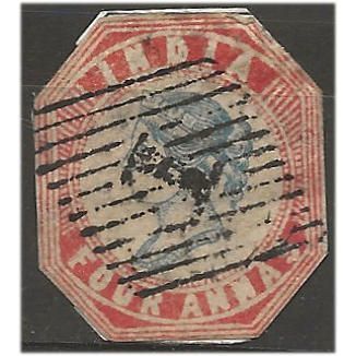 India 1854 SG24 4a Pale Blue & Pale Red Head Type III Good/Fine Used . .. .