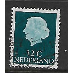 NETHERLANDS 1953 12c TURQUOISE QUEEN JULIANA SG 776 FINE USED#3