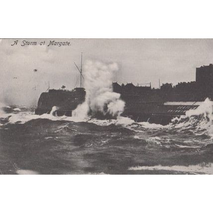Margate Storm Swimming Sign Disaster Antique Postcard