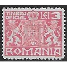 Di Mi 32: 3 L. rose Official Stamp: Arms of Romania.