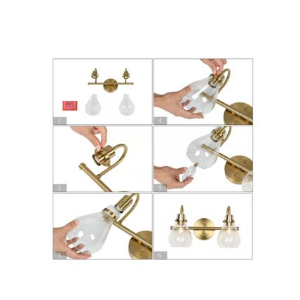 Uolfin Teardrop Bathroom Vanity Light 2-Light Brass Bell Clear Glass Shades