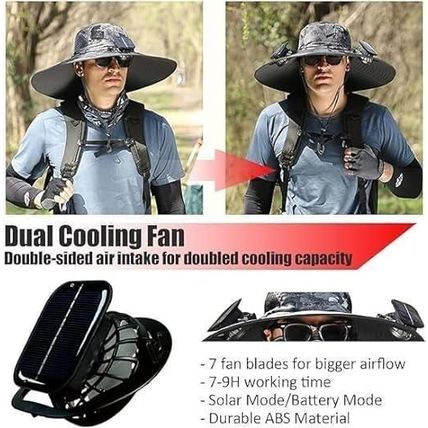 2025 Solar Fan Fishing Hat Outdoor Sun Hat Dual Power Powered Cooling Cap