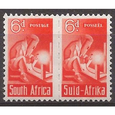 South Africa 1942 SG106 6d Red Orange War Effort Pair Mounted Mint. . .