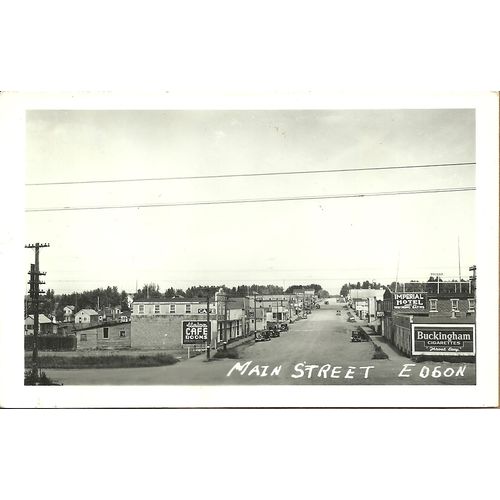 Postcard Main Street Edson Alberta Canada Cafe Hotel 1930s B&W RPPC New