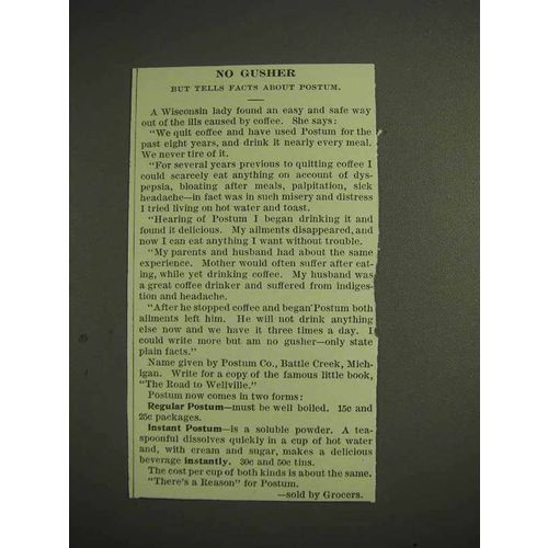 1914 Postum Drink Ad - No Gusher