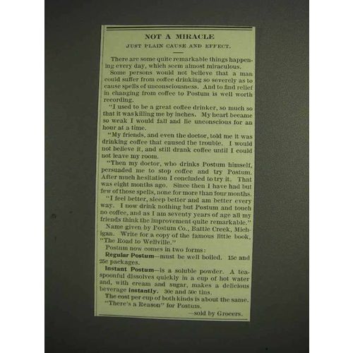 1914 Postum Drink Ad - Not a Miracle