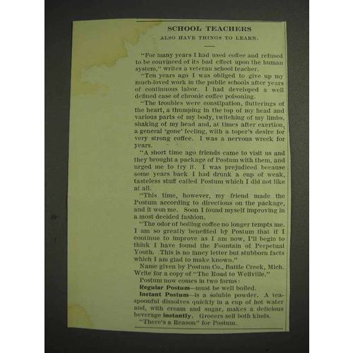 1914 Postum Drink Ad - School Teachers