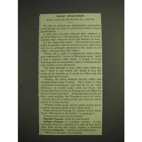 1914 Postum Drink Ad - Self Delusion