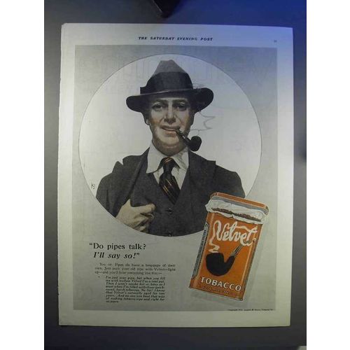 1921 Velvet Tobacco Ad - Do Pipes Talk? I'll Say So!