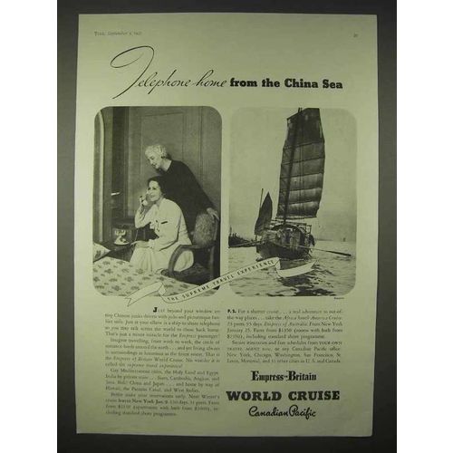 1935 Canadian Pacific Cruise Ad - Telephone Home