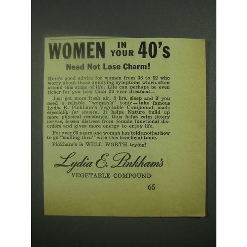 1939 Lydia E. Pinkham's Vegetable Compound Ad - Women