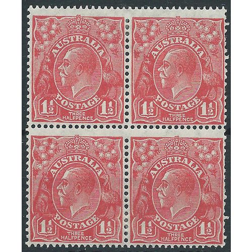 Australia 1927 SG96 1 1/2d Scarlet in a Mounted Mint Block of 4 . ..