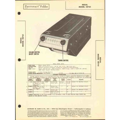 REGAL model CR761 6 tube AM car radio receiver Sams Photofact manual
