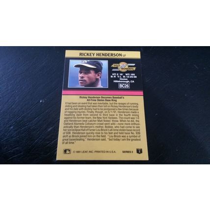 1991 Leaf Gold Leaf Rookies Card # BC26 Rickey Henderson Ex (5) Athletics