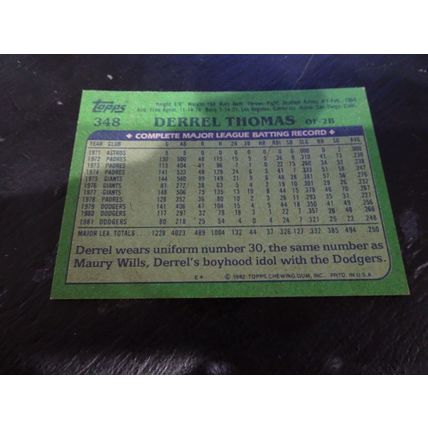 1982 Topps Card # 348 Derrel Thomas Excellent-Mint (6) Los Angeles Dodgers
