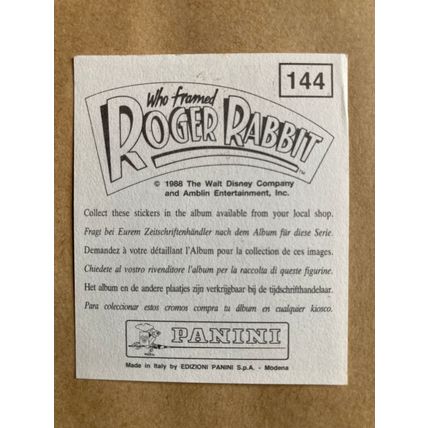 Who Framed Roger Rabbit Sticker # 144 (A) unused 1988 Panini Disney