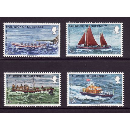 GUERNSEY 1974 LIFEBOATS SET 4 VALS U/M MINT #3