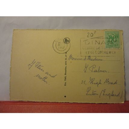 DINANT, BELGIUM used vintage postcard 1957 postmark #