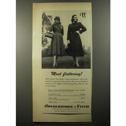 1954 Abercrombie & Fitch Ad - Coats, Hats and Alligator Bag - Most flattering!