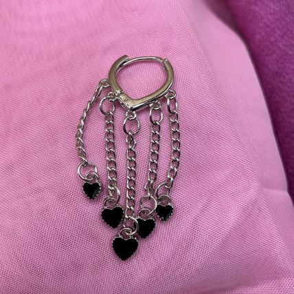 Earrings Black Heart Tassel Earrings #478