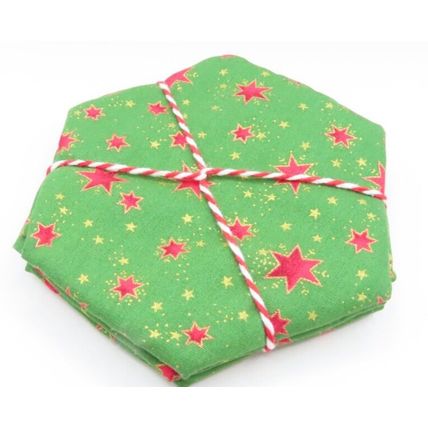 Christmas Coasters Fabric Handmade Hexagon Red & Green Gift Home Decor Christmas