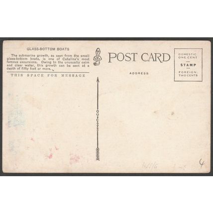 Glass Bottom Boat, Santa Catalina Island, California, c.1920 - HHT Co Postcard